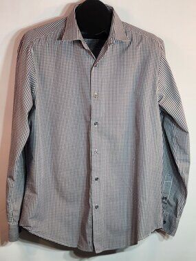 Alfani Long Sleeve Fitted Performance Button Up Shirt Gray Checkered - Size L